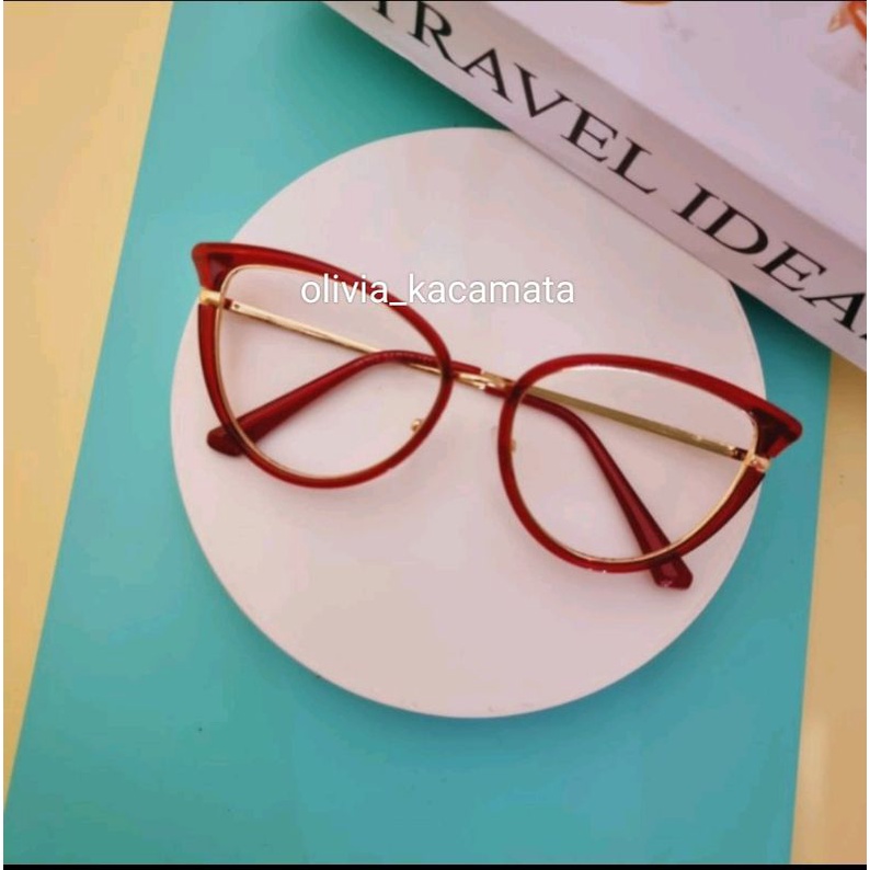 kacamata wanita cat Eye bisa normal dan minus paket lensa photocromic dan blueray frame 95303