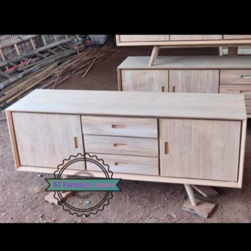 Lemari laci pendek hias jati mentahan - Bufet retro minimalis mentahan