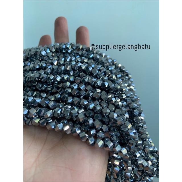 ceko faceted hexagon 6mm silver metallic metalik bahan premium kristal