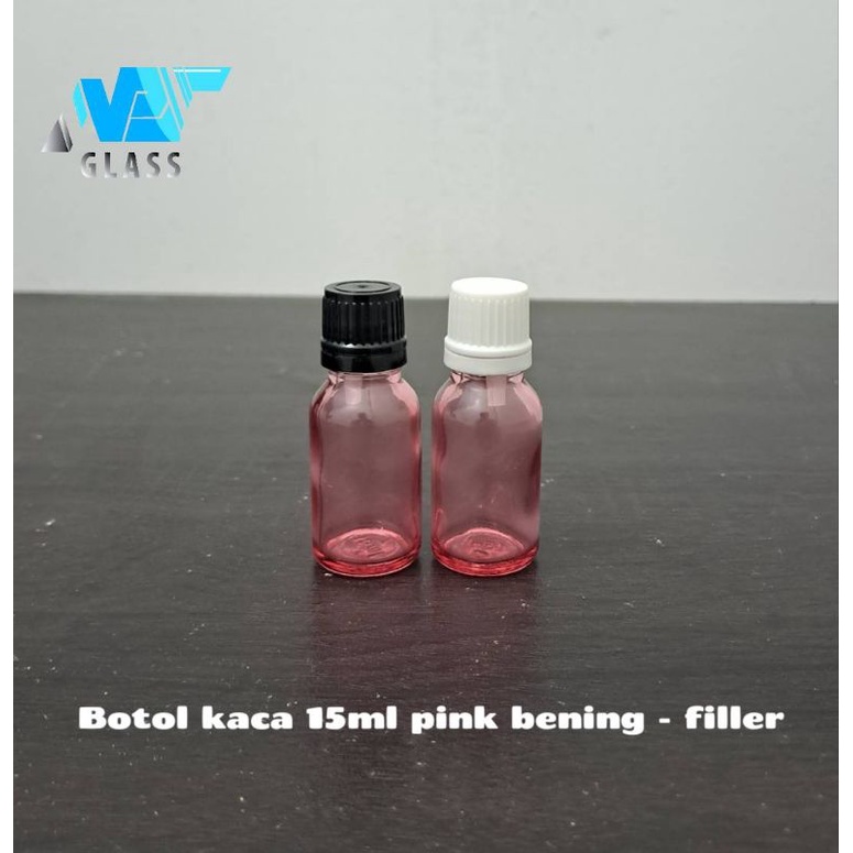 botol kaca 15ml bening pink tutup filler / botol essential oil 15ml