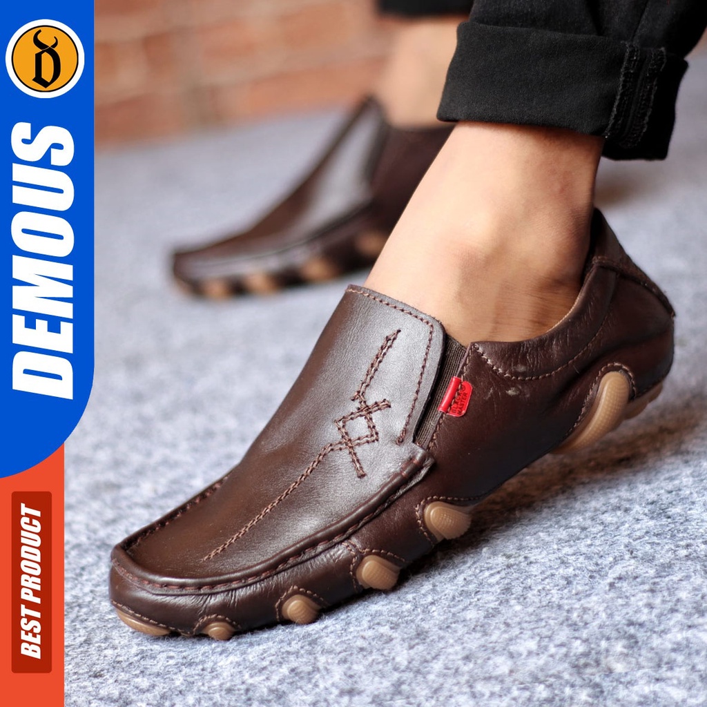 Sepatu Formal Pria Sepatu Casual Pria Kulit Asli Slop Sepatu Pantofel Kerja Kantor Kuliah Kondangan Sepatu Hitam Pria DEMOUS MEZZI