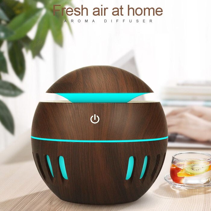 BAYAR DI TEMPAT Pelembab Udata Air Humidifier Aromatherapy Diffuser Wood Design 130ml - Dark Brown