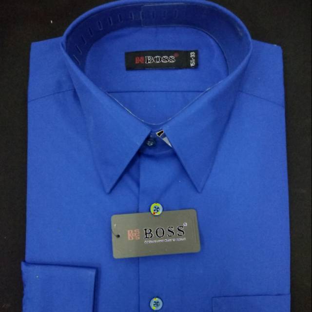 Kemeja BOSS panjang polos BIRU DONGKER