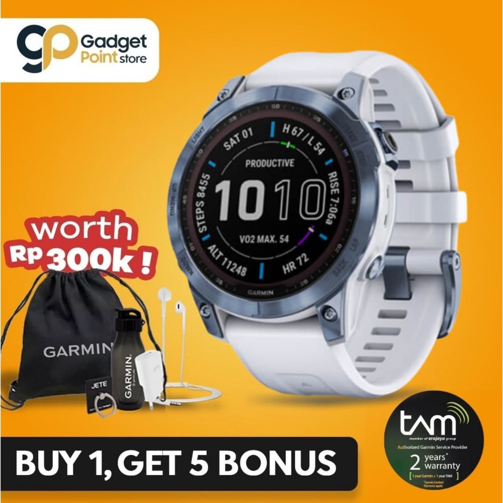 Garmin Fenix 7 Sapphire Solar Mineral Blue DLC Titanium with Whitestone Band - Original Garansi Resmi 2 Tahun