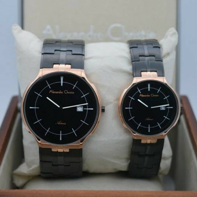 Jam Tangan Couple Alexandre Christie AC 8547 Black Rosegold