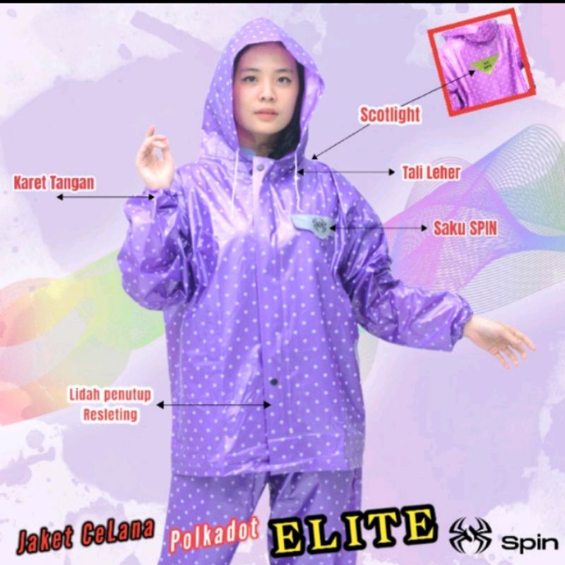 Jas Hujan Motif Polkadot Setelan Jaket Celana Dewasa Wanita TERMURAH COD Mantel ELITE SPIN Raincoat Pria Cewek Remaja Terbaru Murah Baju Celan