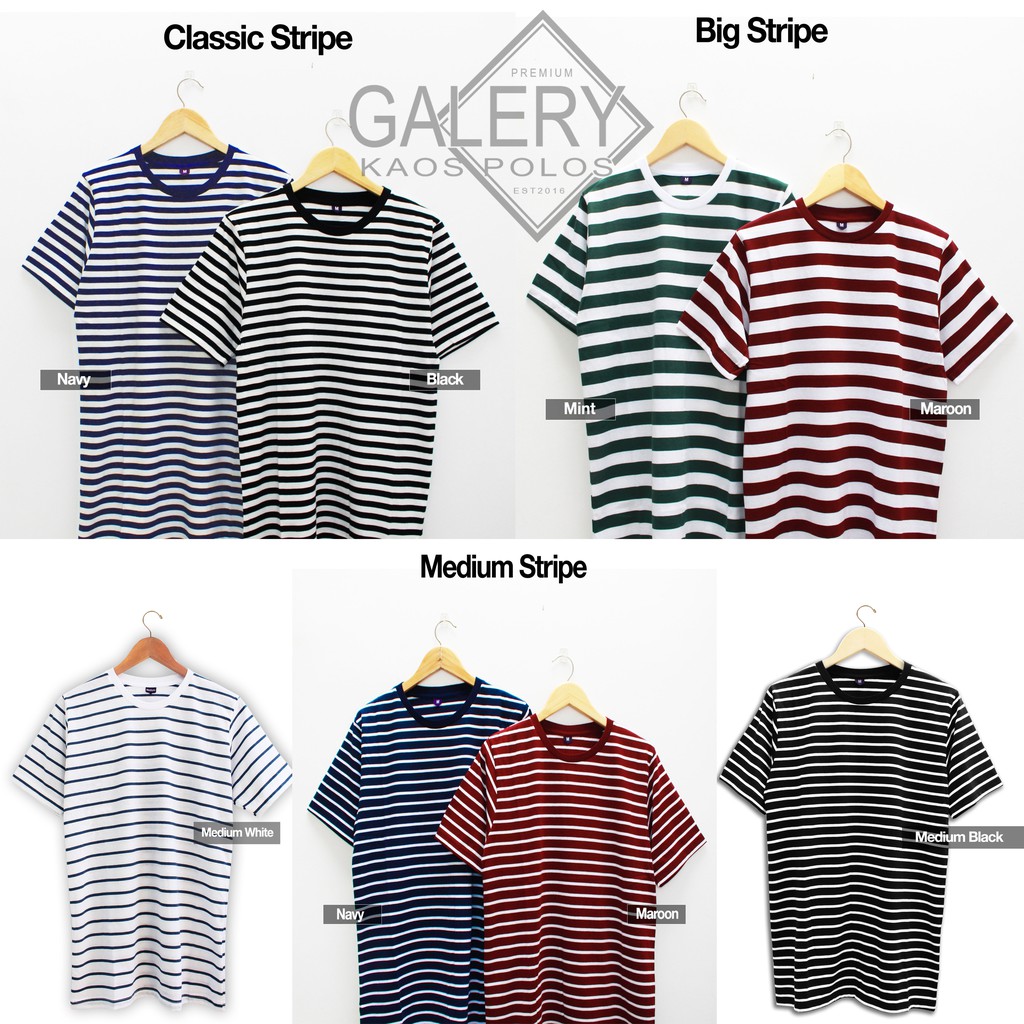 Kaos Polos Pendek Stripe Series Bahan Soft Katun Kombed Adem Untuk Cewek dan Cowok Warna