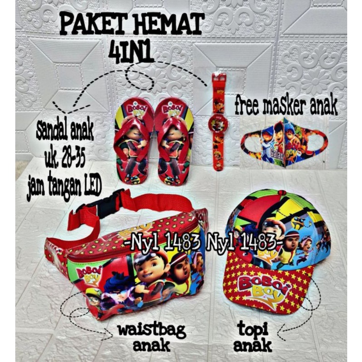 COD | paket Hemat 4in1 Tas waistbag anak laki-laki karakter Boboiboy | real pict