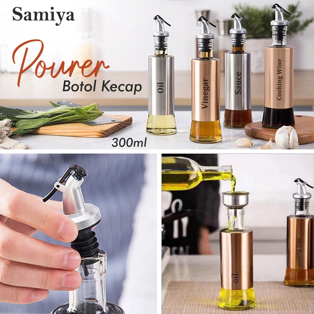 botol pourer stainless kaca minyak kecap saos cuka / pourer bottle / botol bumbu dapur