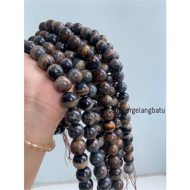 PREMIUM Tiger Eye 16mm bahan batu biduri sepah natural material akik