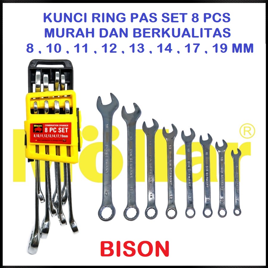BISON KUNCI RING PAS SET COMBINATION WRENCH SET 8PCS 8-19mm