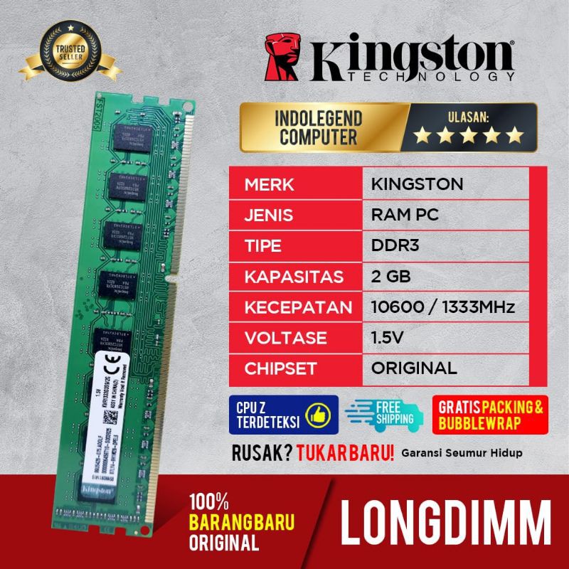 KINGSTON DDR3 2GB PC10600 LONGDIM