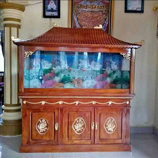 MEJA AQUARIUM MEWAH MEJA AKUARIUM KAYU JATI UKIRAN JEPARA