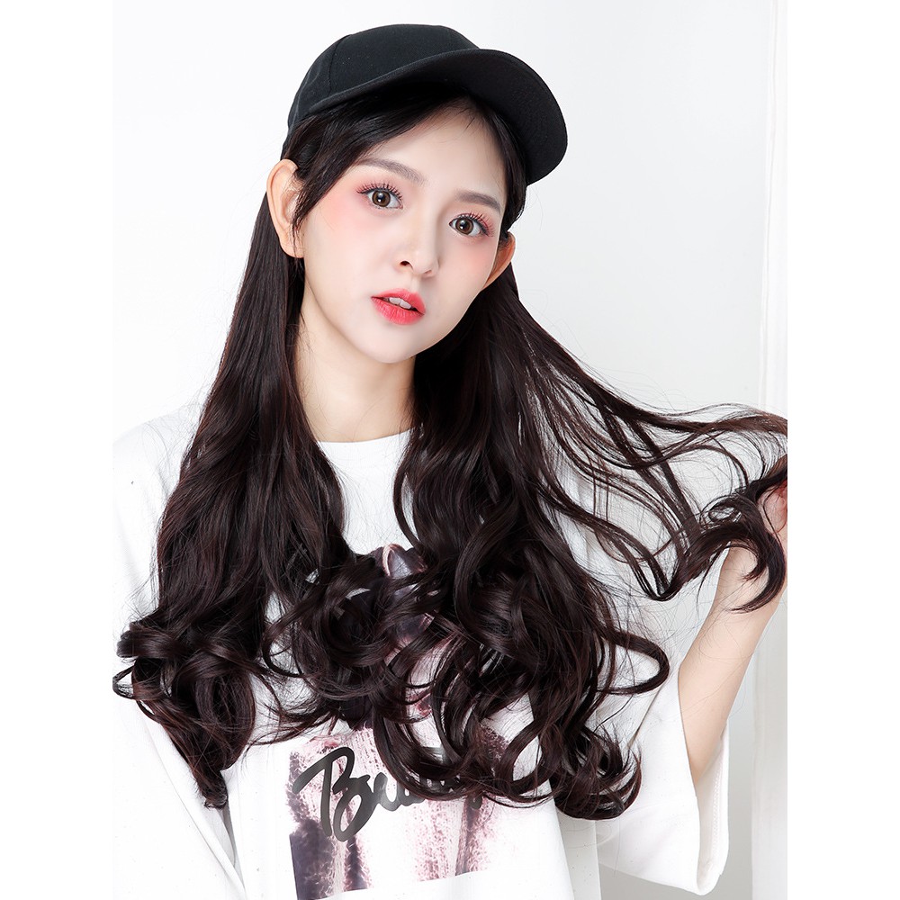 HTQ premium wig topi baseball tebal matte HQ half wig hat rambut palsu hair extension lurus wavy