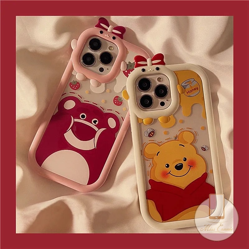 Soft Case TPU Glossy Anti Pecah Desain Beruang Strawberry Untuk IPhone 11 12 14 13 Pro MAX 6 6S 7 8 Plus XR X XS MAX SE