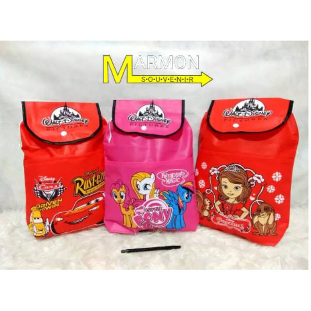 

TAS RANSEL SPUNBOND SABLON ANAK KARAKTER KARTUN GOODIE GOODY BAG SOUVENIR ULANGTAHUN ULTAH ANAK LUCU