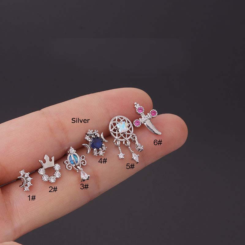 1 Piece Crown Shape Earrings Screw for Helix Upper Lobe Piercing Stud Stainless Steel