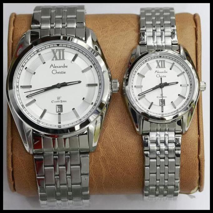 Jam Tangan Couple Alexandre Christie Ac 8501 Ac8501 Silver Bunga.Shopping.Mall
