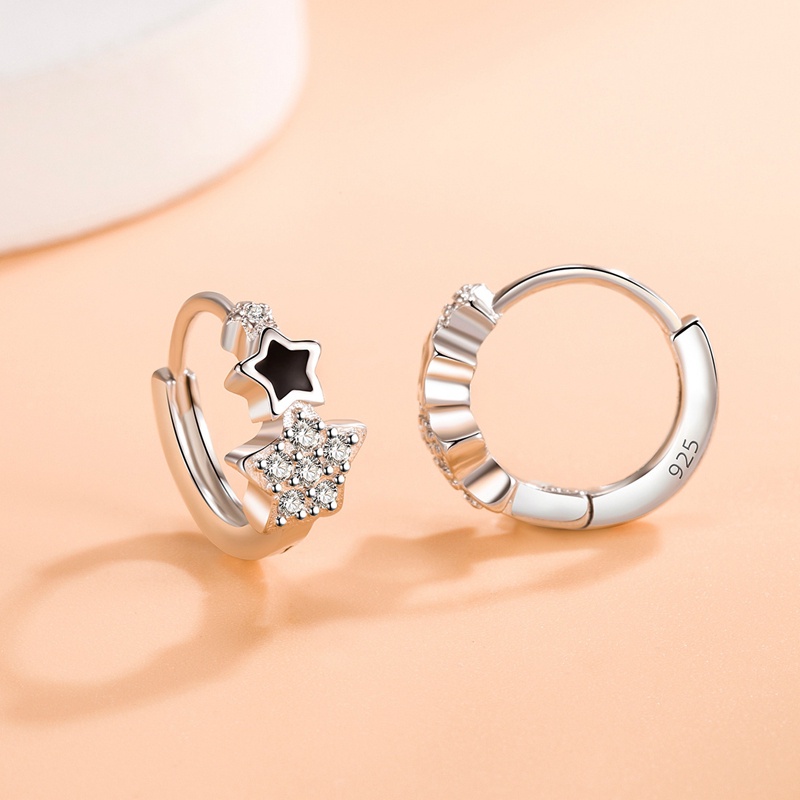 Anting Tusuk Gantung Bahan Sterling Silver 925 Desain Bintang Hias Kristal / Zircon Untuk Wanita