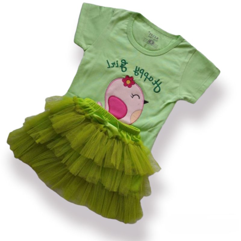 Setelan Anak Rok Tutu + Kaos Bordir 0 bulan - 2 tahun / Rok Tutu Anak + Kaos Anak Bordir