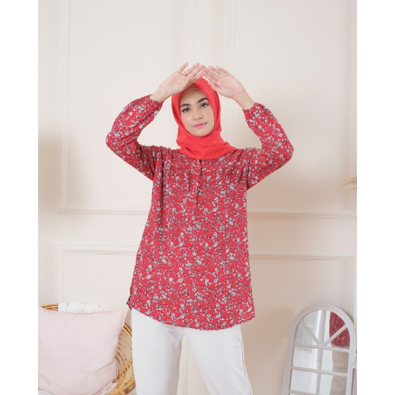 Rayon Motif 0021 - Blouse Katun Rayon - Motif Kembang Kecil - Fathin Basic - SHOPIE Hijabstyle