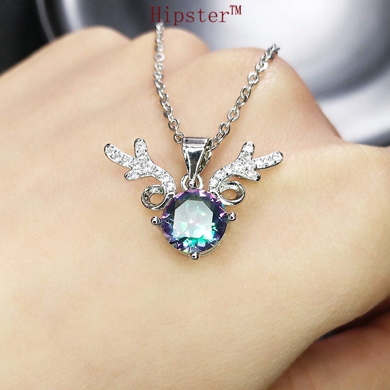 Hot Sale Fashion Classic Moissanite Antlers Pendant White Gold Necklace