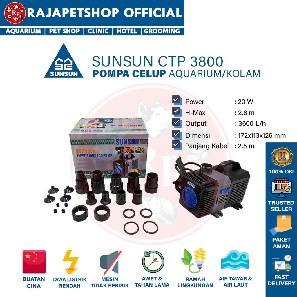 SUNSUN CTP 3800 SUBMERSIBLE WATER PUMP POMPA AIR KOLAM AQUARIUM