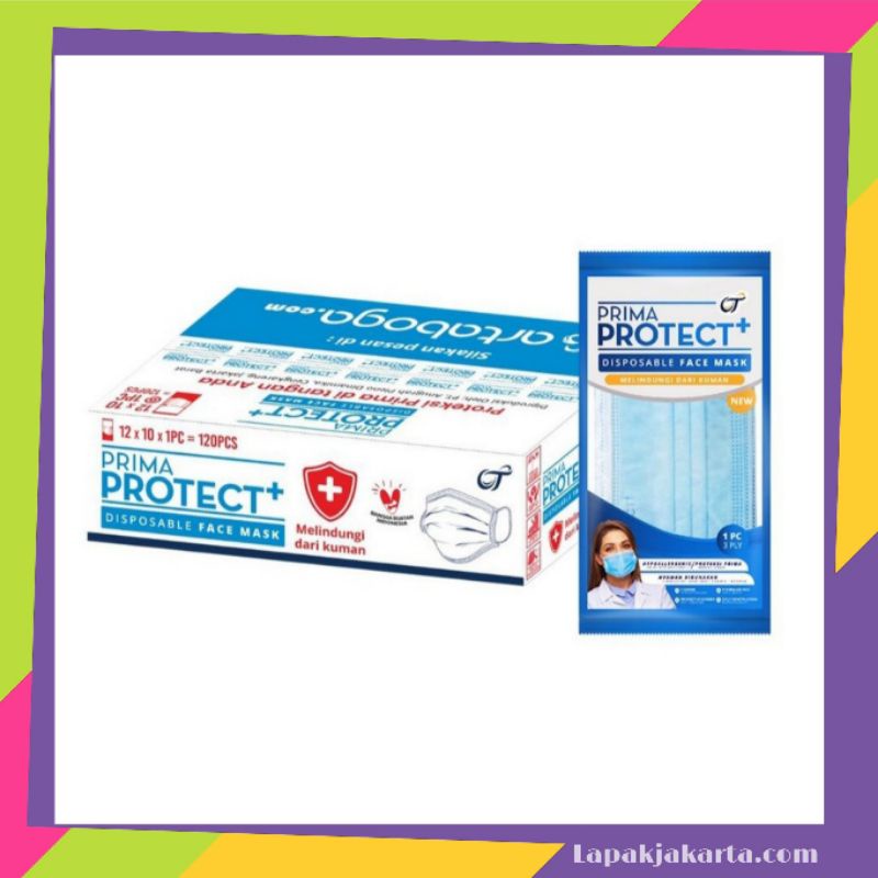 Masker Prima Protect+ 3ply Disposable Face Mask 1 pack isi 5pcs