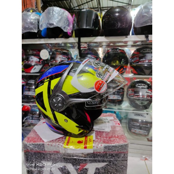 HELM NHK GLADIATOR GRANDE BLUE/YELOW DOBEL VISOR
