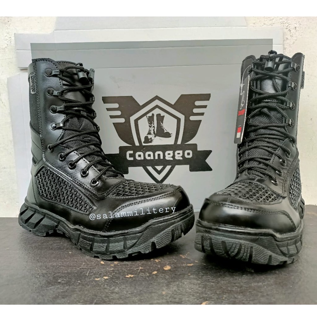 sepatu pdl tni pdl polisi, security dinas lapangan terbaru caanggo produksi bahan kulit sapi asli-hitam