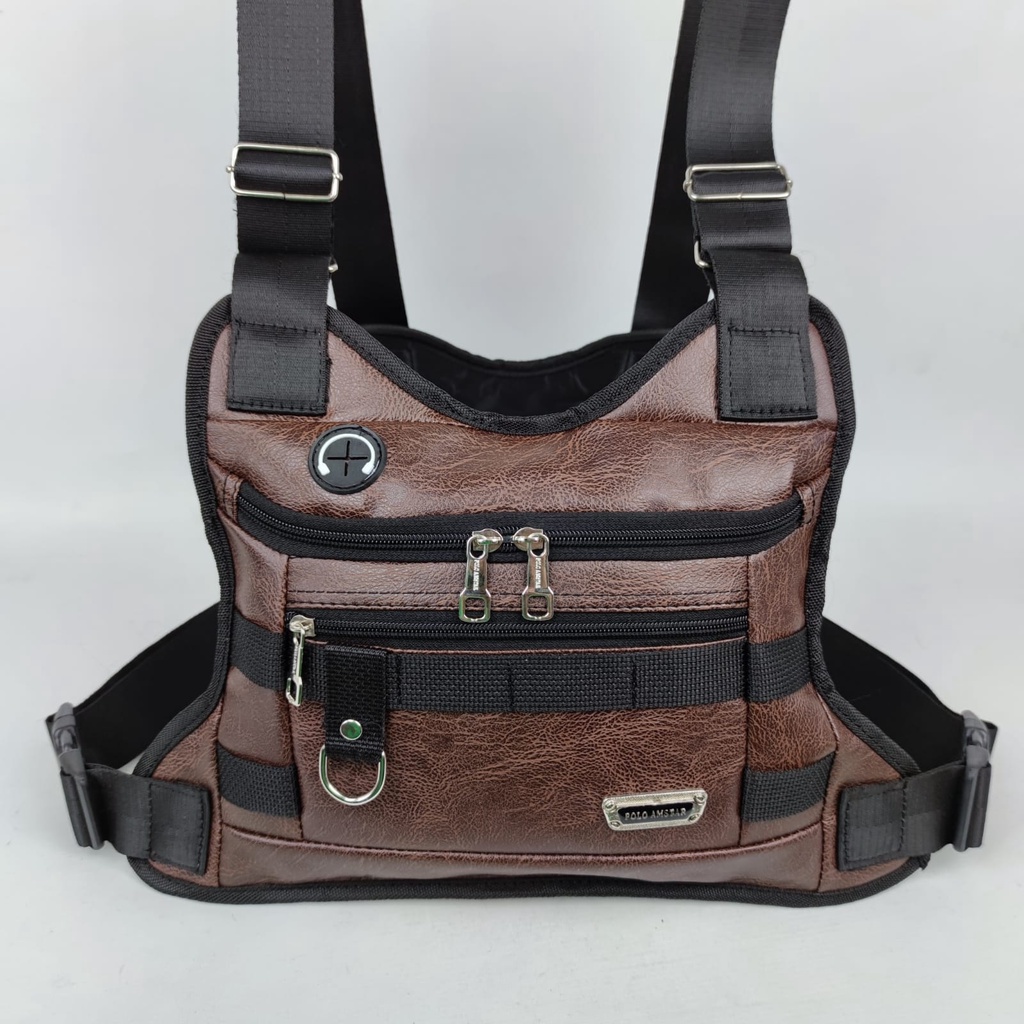 TAS SELEMPANG DADA Chest Bag Kulit PU Leather Water Resistant Tas Dada Tactical Chest Rig Outdoor Tas Rompi Tas Selempang Dada Kulit