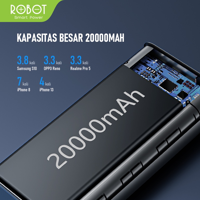 PowerBank ROBOT 20000mah RT23 Quick Charging Power bank 20RB MAH 3 Port Input &amp; Output Original Led Indicator - Garansi Resmi 1 Tahun