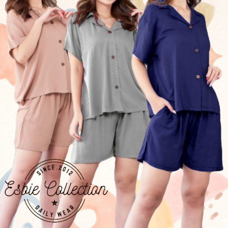 Esbie SETELAN PIYAMA PENDEK POLOS WANITA TERLARIS FIT TO XL