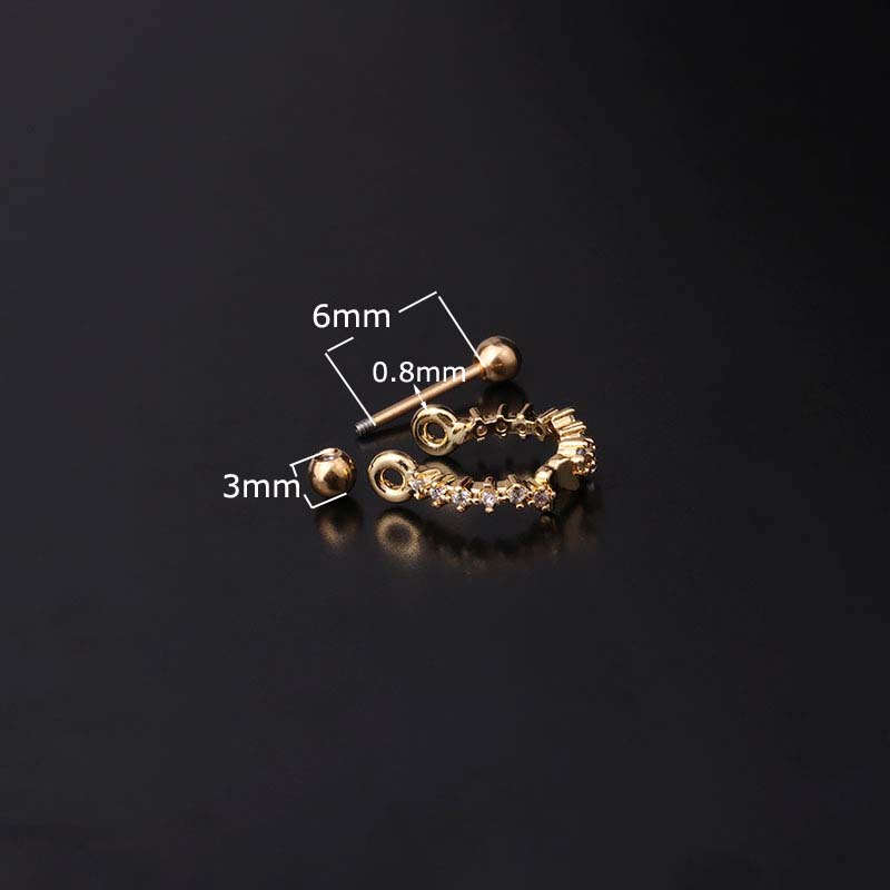 1pc Anting Tusuk Bentuk C Bahan Stainless Steel Panjang 8mm Dengan 20 Gage