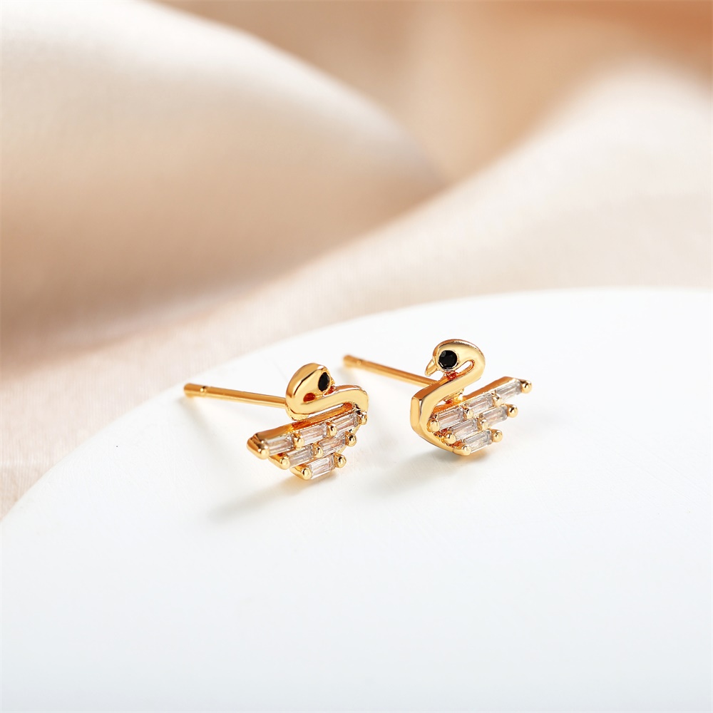 Y471 Korea Emas Stainless Steel Swan Earrings Fashion Jewelry Earrings