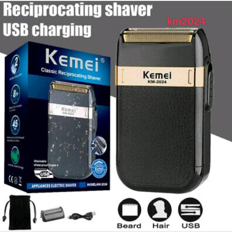 Alat mesin cukur kumis jenggot Original Kemei Km2024 Shaver  USB cas barbershop