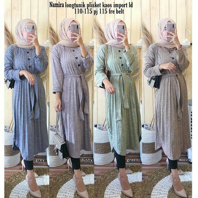  Long tunik kaos  model plisket free belt namira Shopee 