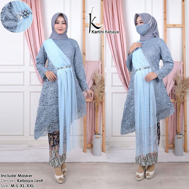 KEBAYA LESTI KEJORA/KEBAYA BROKAT LESTI TERBARu 100% BRAND ORIGINAL-Baby blue