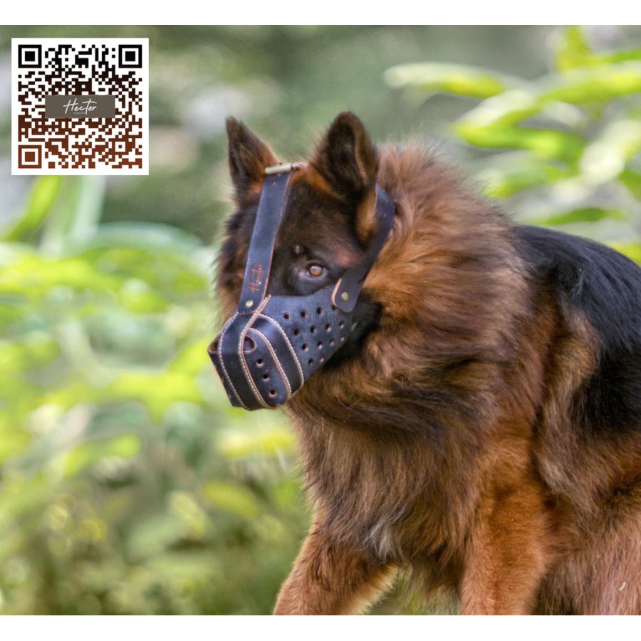 HECTOR Nicole Leather Dog Muzzle Brongsong Brangus Anjing Herder Doberman Rottweiler K9 Anti Bite