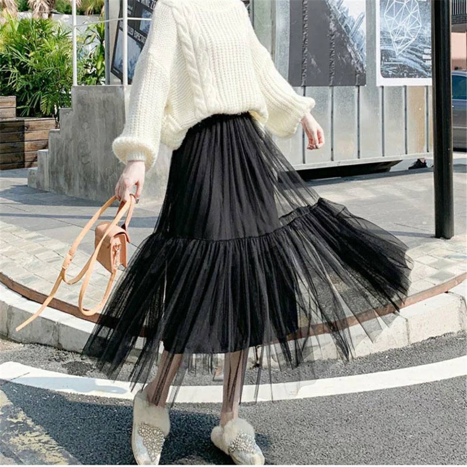 Simple Tule Midi Skirt [M017]