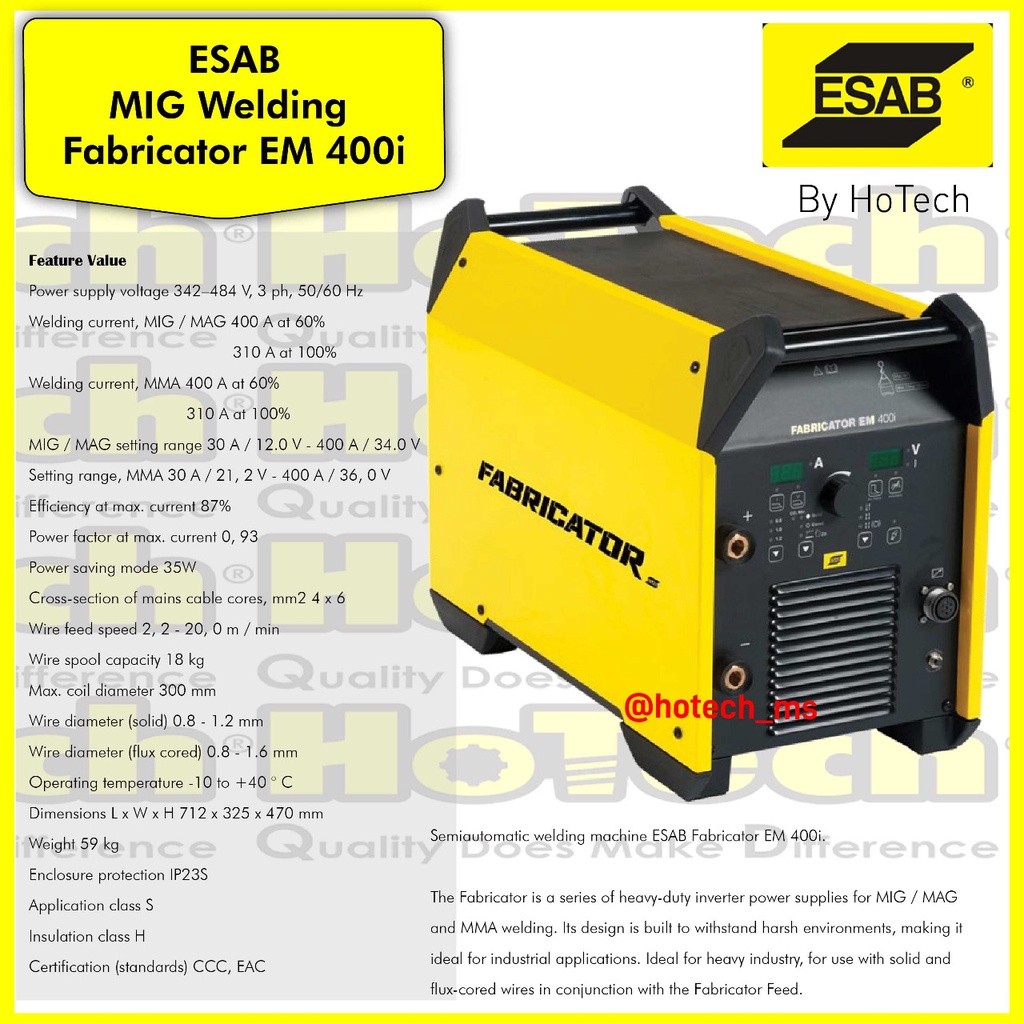 Jual ESAB WELDING MIG FABRICATOR EM 400i & FEED 364 Enclosed ESAB