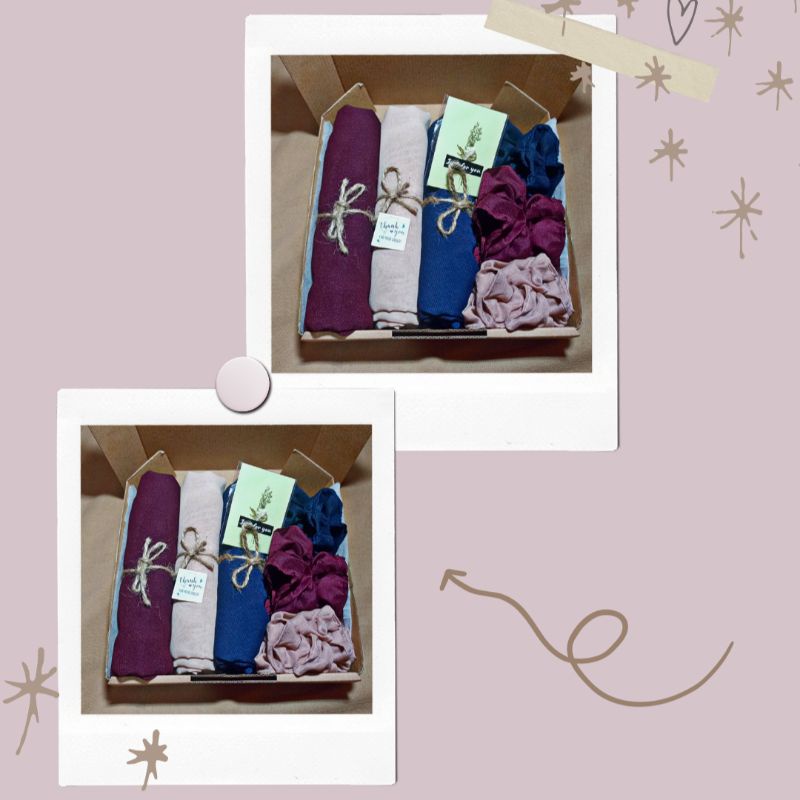 

Hampers ultah/kado hijab/gift box murah/jilbab bella square