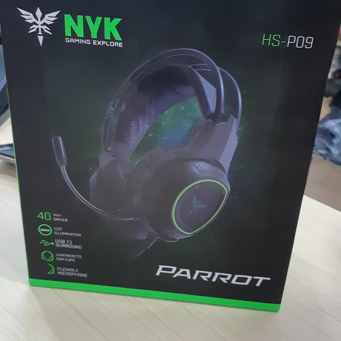 Headset Gaming NYK HS-P09 PARROT USB 7.1 Sound Green LED