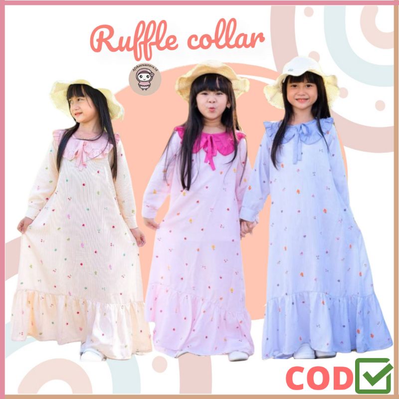 Afsheenastore Gamis Anak Ruffle Colar By Flowkids / Ready Size 2