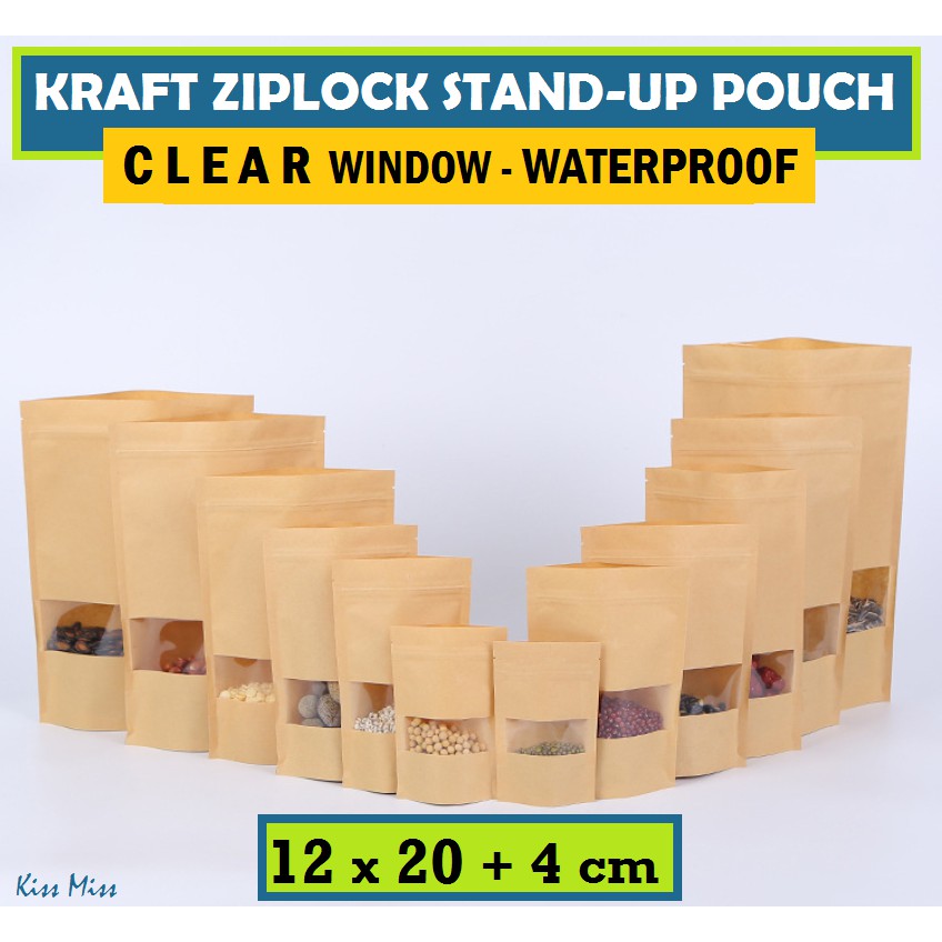 CLEAR Kraft Paper Bag Ziplock 12x20cm / Standing Pouch / Kemasan Snack / Plastik / Kopi / Keripik