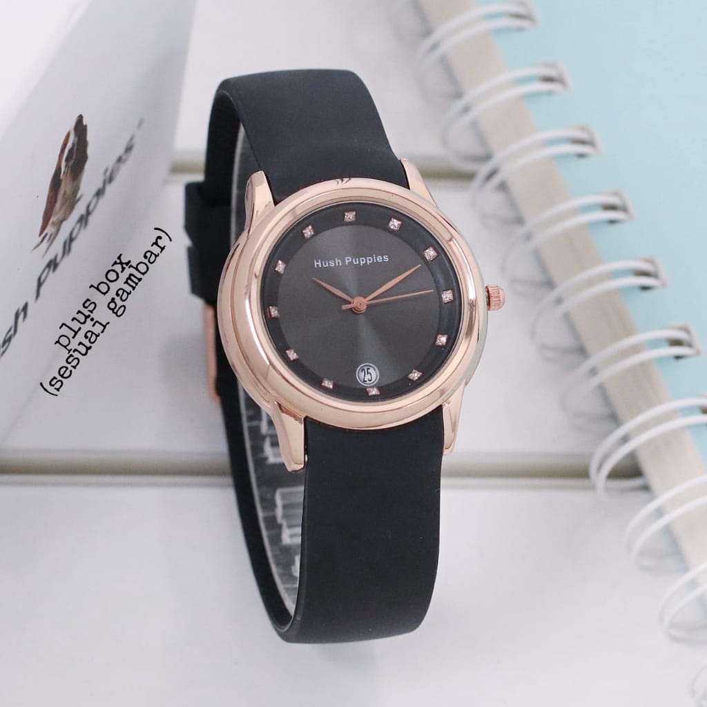 [DGS] Jam Tangan Wanita Hush Puppies Tali Rubber Ring Rosegold Tanggal Aktif murah