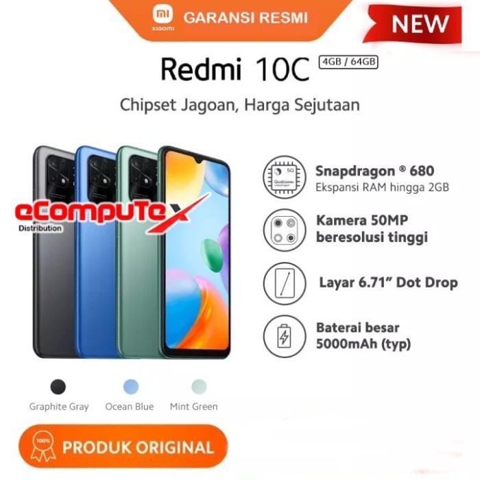 XIAOMI REDMI 10C 4/64 SNAPDRAG0N HP XIAOMI 10 C 4/64GB GARANSI RESMI