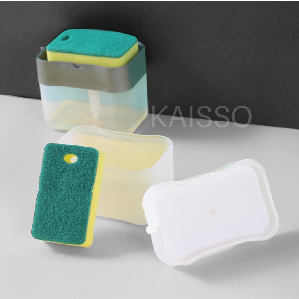 KAISSO - DISPENSER TEMPAT SABUN CUCI PIRING OTOMATIS DENGAN SPONS / SOAP DISPENSER