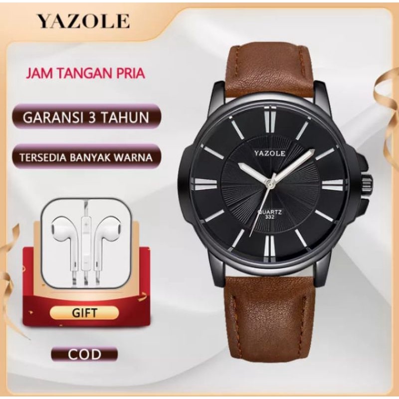 jam tangan cowok kulit original yazole 100% Ori anti air 30m siap renang jam simple mewah elegan