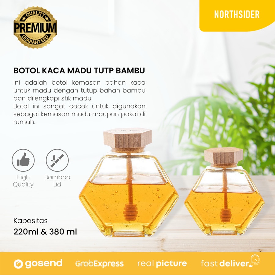 Premium (Mount) KEMASAN BOTOL KACA MADU HEXAGONAL Hexagonal honey glass jar